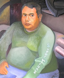 Self Portrait in a Manhole, painting by Jacinto Rivera